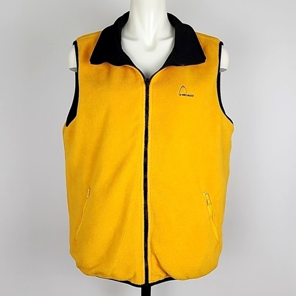 HEAD Women's Reversible Zip Up Vest Black  Yellow Fleece Pockets Size XL - Picture 2 of 14